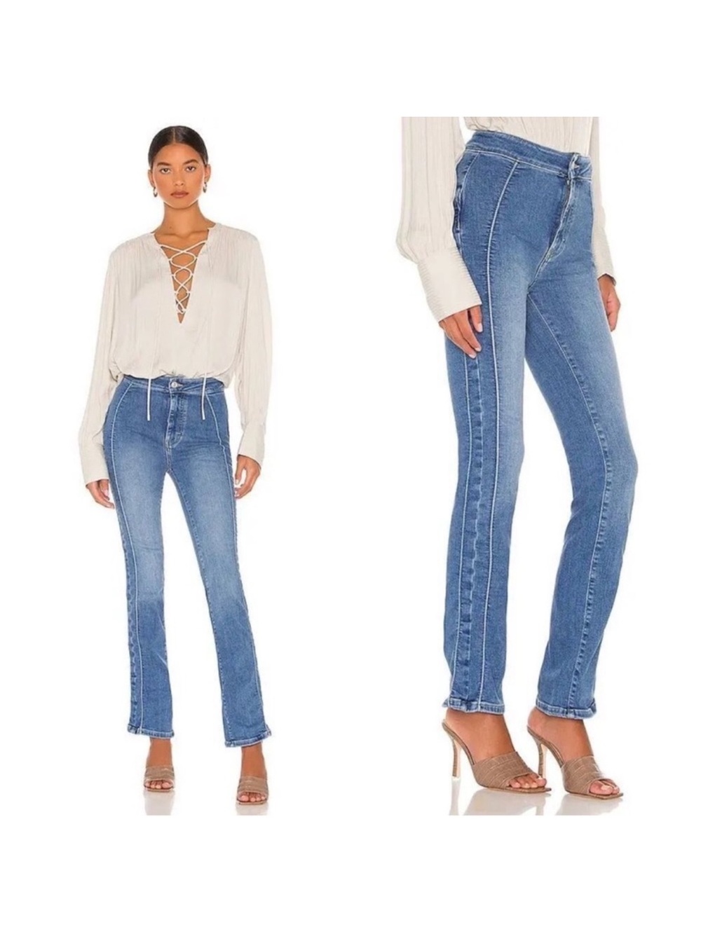 Free People cross my heart Mid Blue straight Leg Jeans 25 - Picture 4 of 13